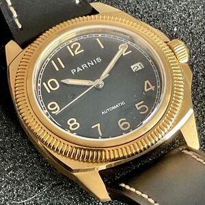 EUC Parnis 41mm Gold and Black Automatic Men's  Watch Fluted  Bezel Date